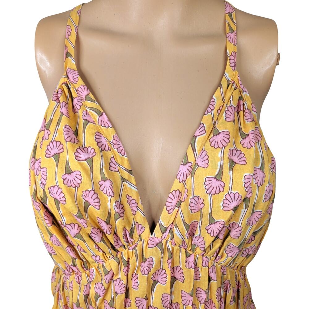 Ciao Lucia Zeta Dress XS Yellow Pink Floral Cotton Empire Waist Smocked Mini NEW - Picture 8 of 14